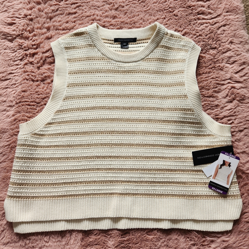 French Connection Ivory Textured Crop Top Vest